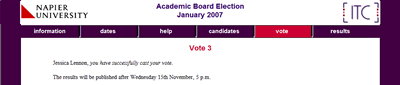 message confirming a successful vote